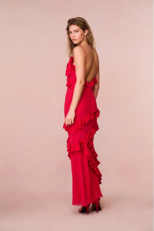 Women Dresses LoveShackFancy Rialto Silk Ruffle Maxi Dress Red