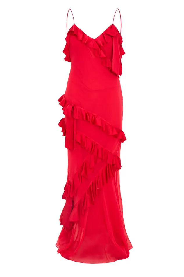 Women Dresses LoveShackFancy Rialto Silk Ruffle Maxi Dress Red