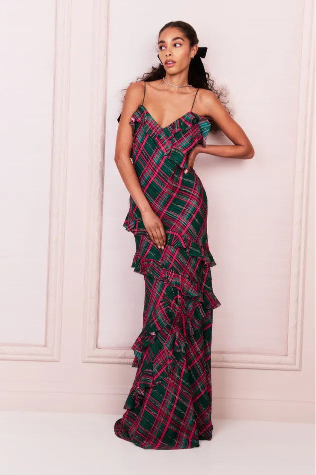 Women Dresses LoveShackFancy Rialto Silk Tartan Dress Evergreen