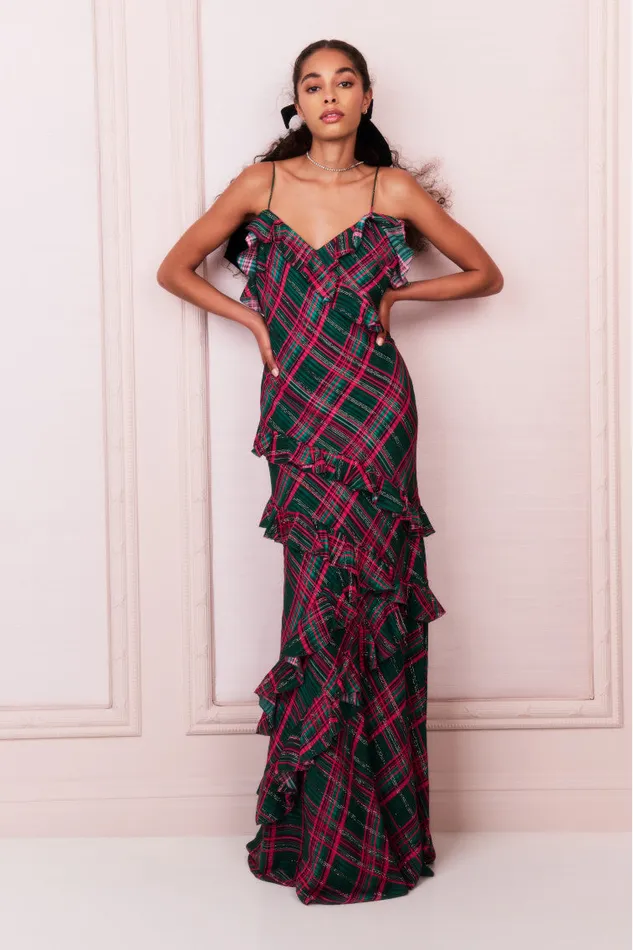 Women Dresses LoveShackFancy Rialto Silk Tartan Dress Evergreen