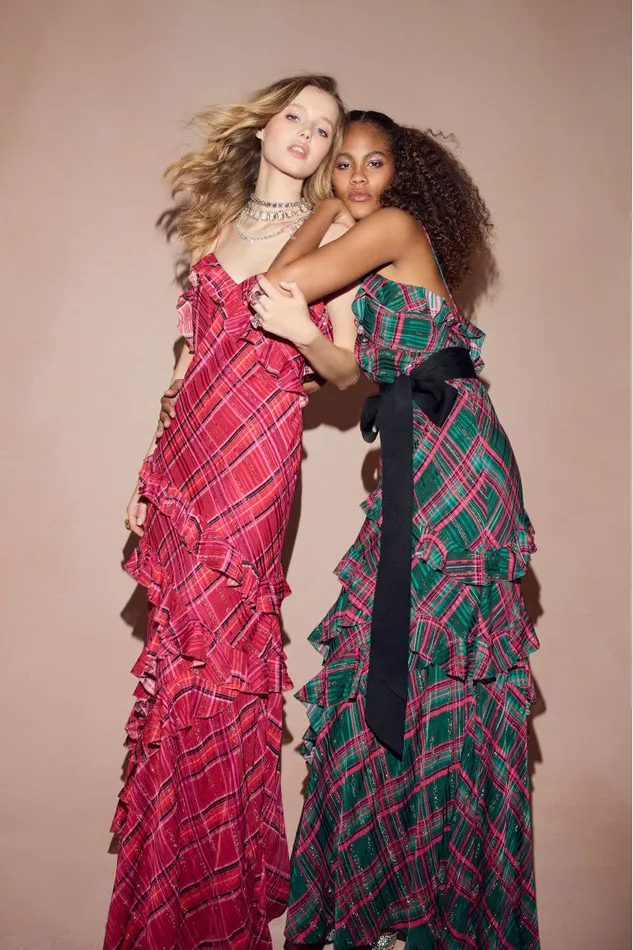 Women Dresses LoveShackFancy Rialto Silk Tartan Dress Evergreen