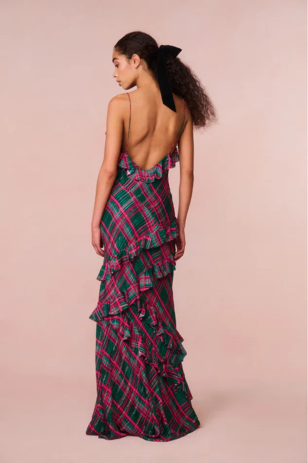 Women Dresses LoveShackFancy Rialto Silk Tartan Dress Evergreen