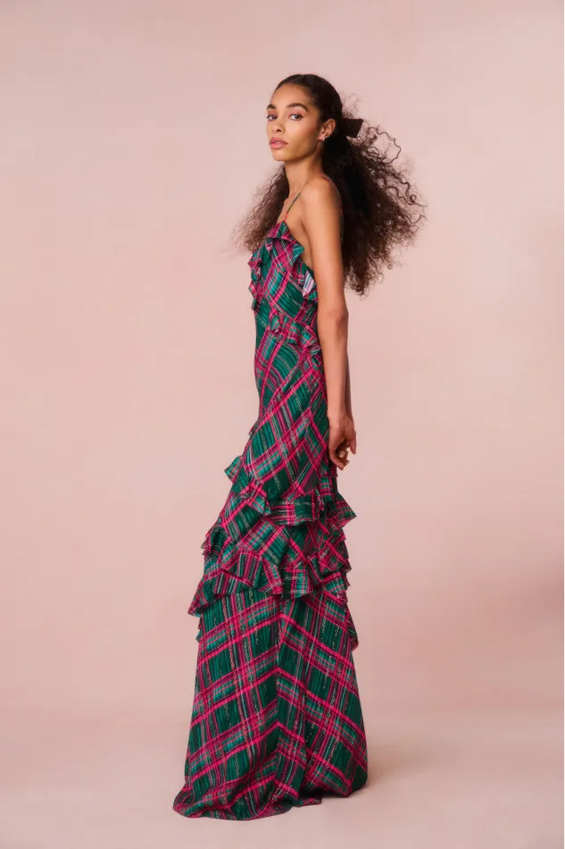 Women Dresses LoveShackFancy Rialto Silk Tartan Dress Evergreen