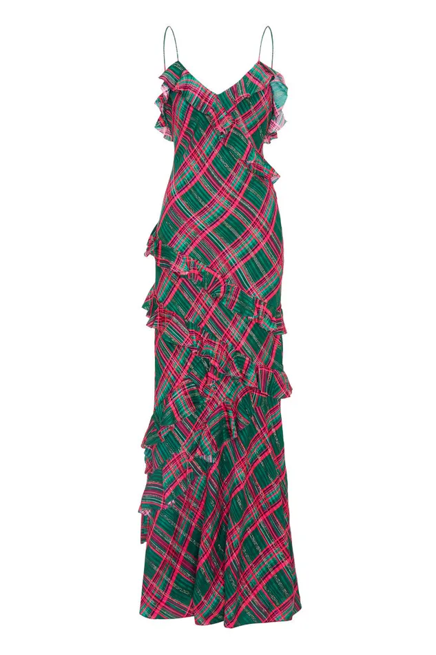 Women Dresses LoveShackFancy Rialto Silk Tartan Dress Evergreen