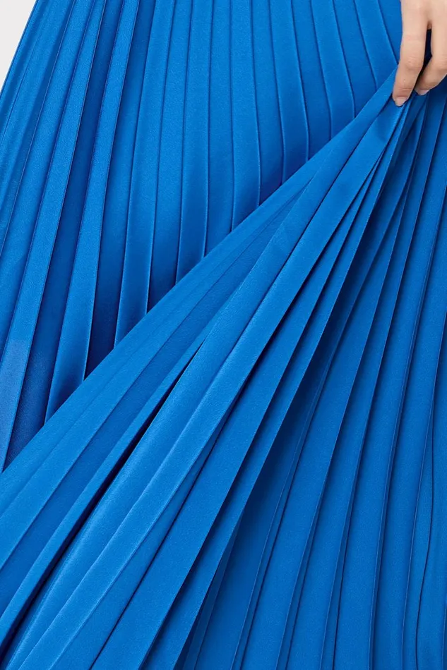 Women Dresses Milly Jordyn Satin Pleated Strapless Dress Blue
