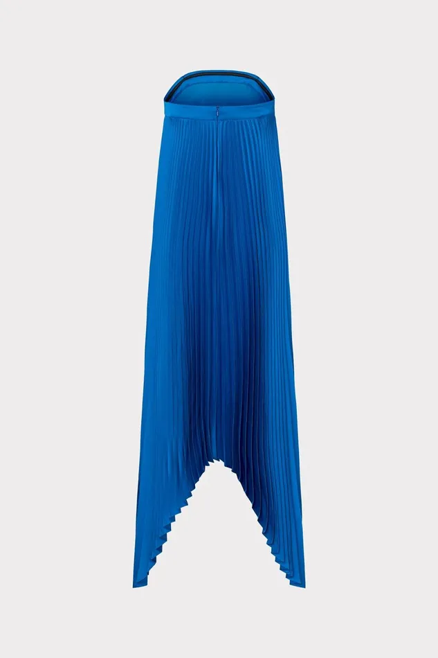 Women Dresses Milly Jordyn Satin Pleated Strapless Dress Blue