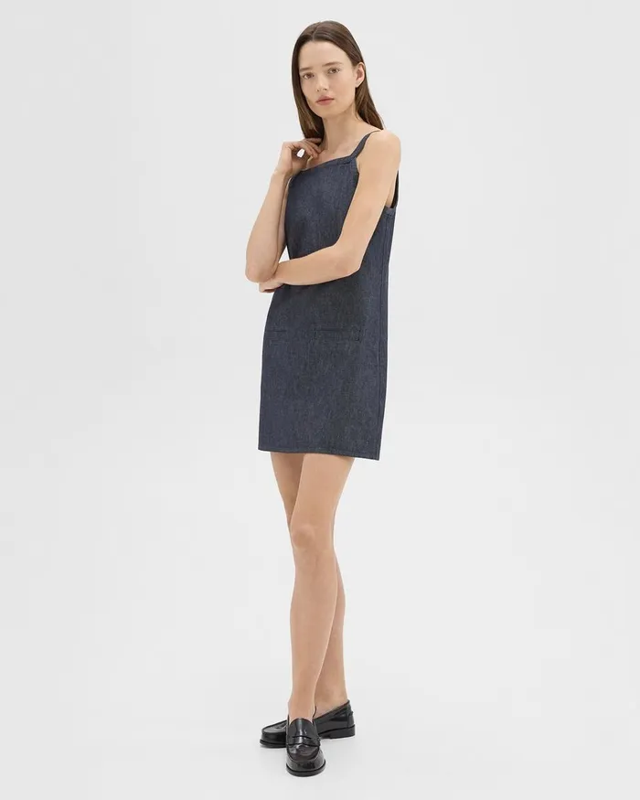 Women Dresses Theory Square Neck Mini Dress In Crisp Denim Indigo