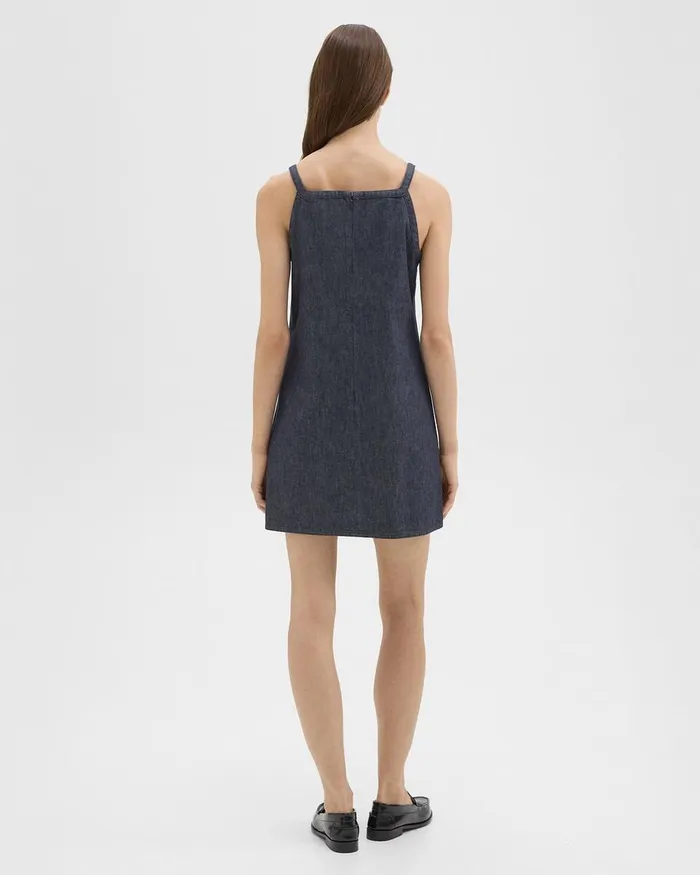 Women Dresses Theory Square Neck Mini Dress In Crisp Denim Indigo