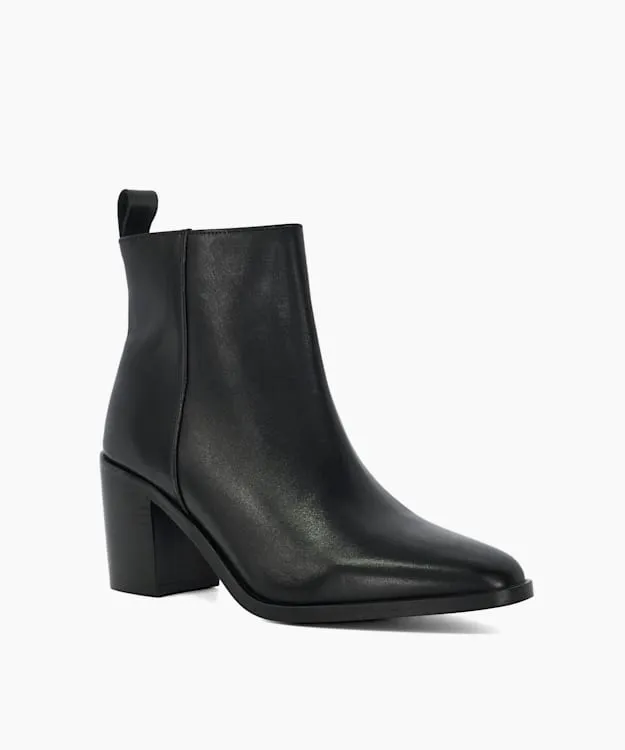 Women Dune London Ankle Boots Almond Toe Block Heel Western Boots Black