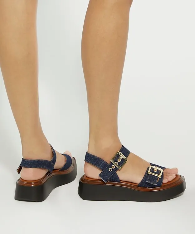 Women Dune London Chunky Sandals Casual Flatform Sandals Blue