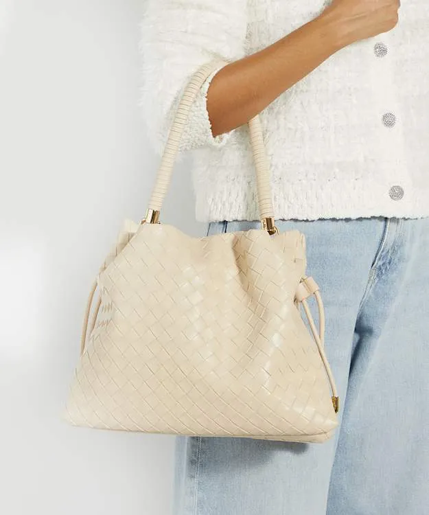 Women Dune London Crossbody Bags Leather Drawstring Bag White