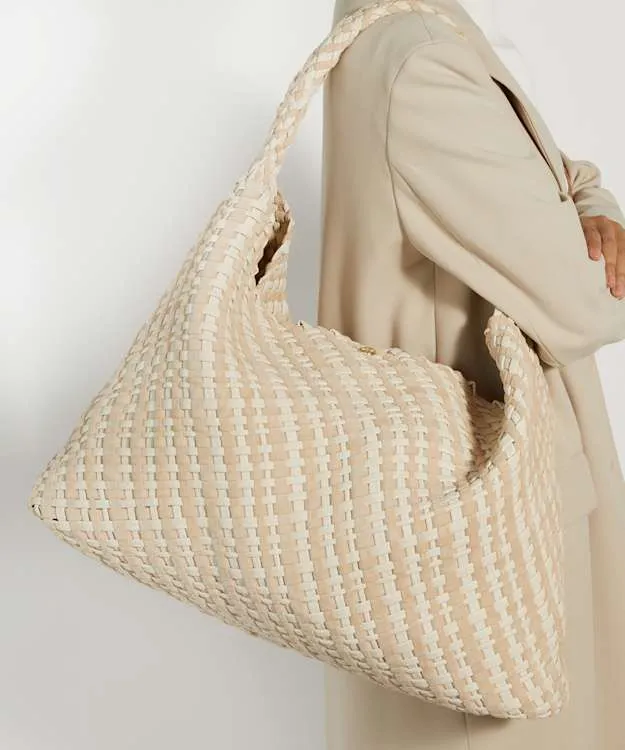 Women Dune London Deliberate Bags Extra Large Woven Shoulder Bag White