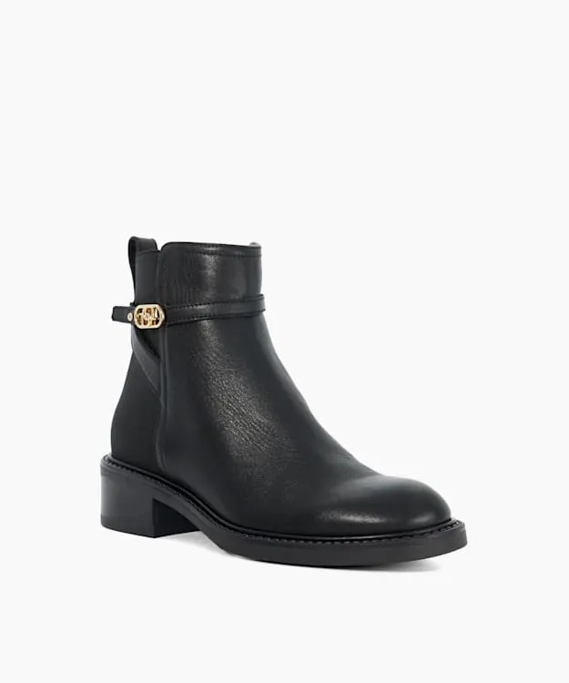Women Dune London Flat Boots Branded Block Heel Ankle Boots Black