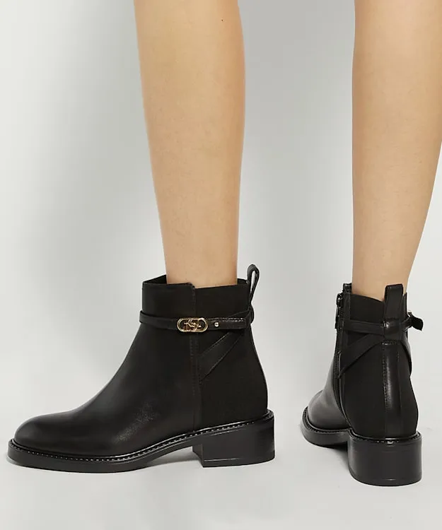 Women Dune London Flat Boots Branded Block Heel Ankle Boots Black