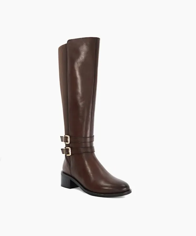Women Dune London Flat Boots Leather Knee High Riding Boots Brown