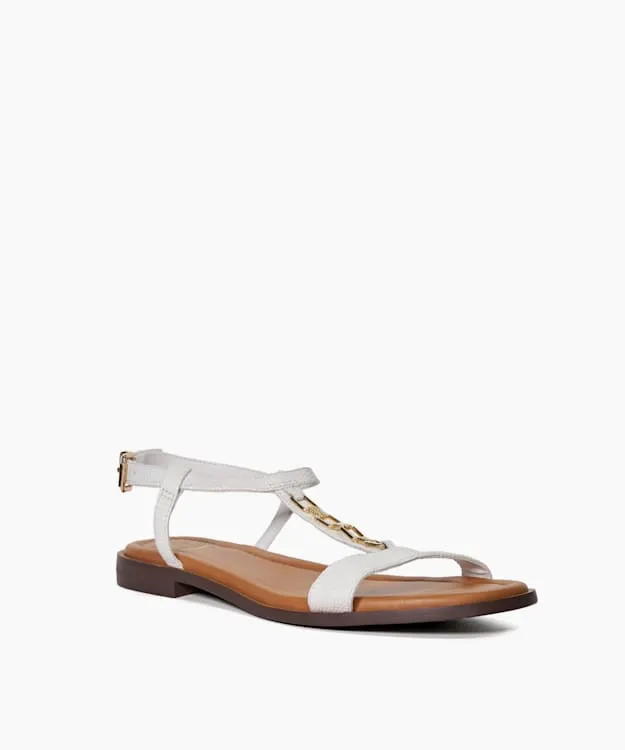 Women Dune London Flat Sandals Chain Detail CrocEffect Flat Sandals White