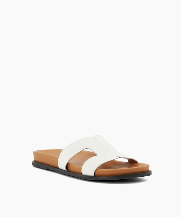 Women Dune London Flat Sandals TopstitchDetail ComfortFootbed Slider Sandals White