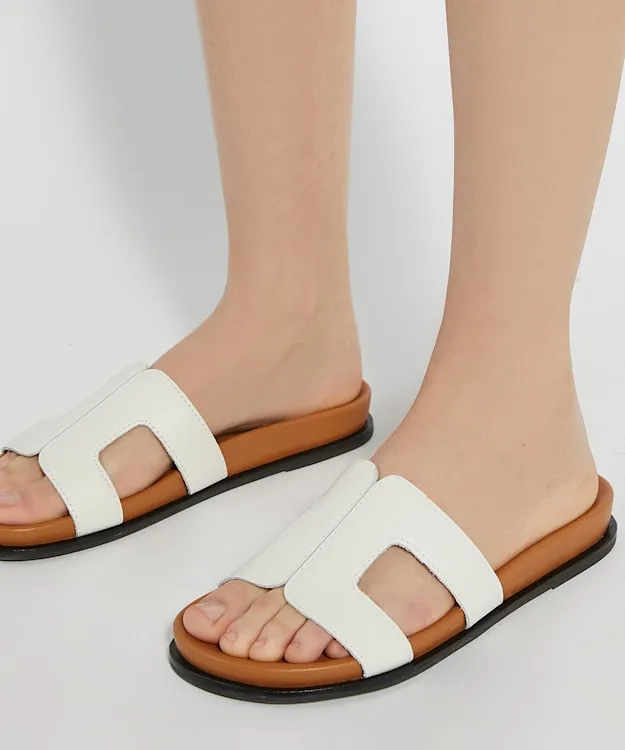 Women Dune London Flat Sandals TopstitchDetail ComfortFootbed Slider Sandals White