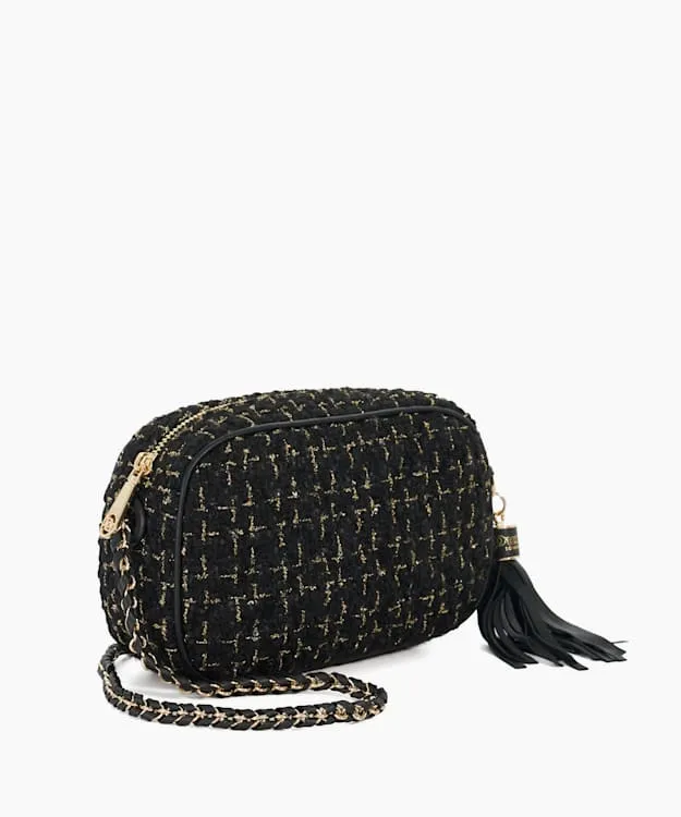 Women Dune London Handbags Leather Quilted Camera Bag Black Fabric