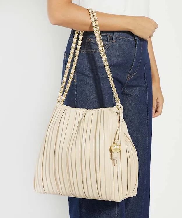 Women Dune London Handbags Pleated Chain Handle Bag White