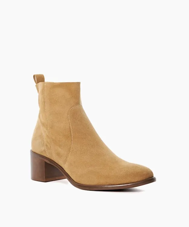 Women Dune London Heeled Boots Suede Block Heel Ankle Boots Brown