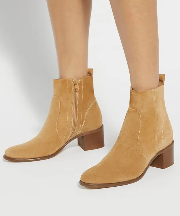 Women Dune London Heeled Boots Suede Block Heel Ankle Boots Brown