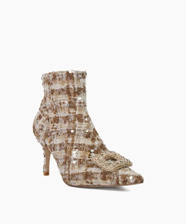 Women Dune London Heeled Boots Textured Heel Diamante Buckle Ankle Boots Neutral