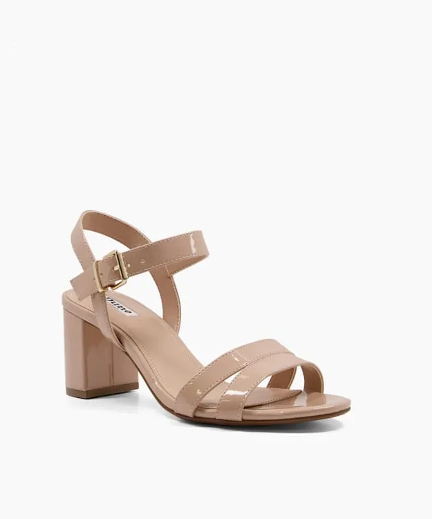 Women Dune London Heeled Sandals Two Part Patent Block Heel Sandals Neutral