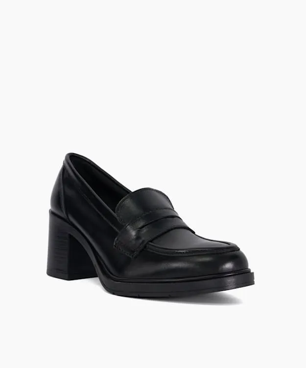 Women Dune London Heels Block Heel Penny Loafers Black