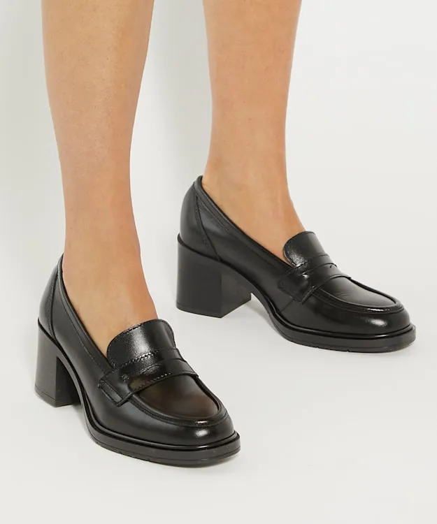 Women Dune London Heels Block Heel Penny Loafers Black