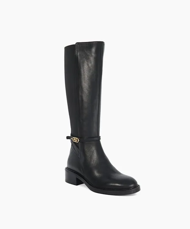 Women Dune London Knee High Boots Branded Buckle Knee High Boots Black