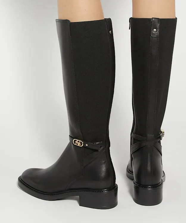 Women Dune London Knee High Boots Branded Buckle Knee High Boots Black