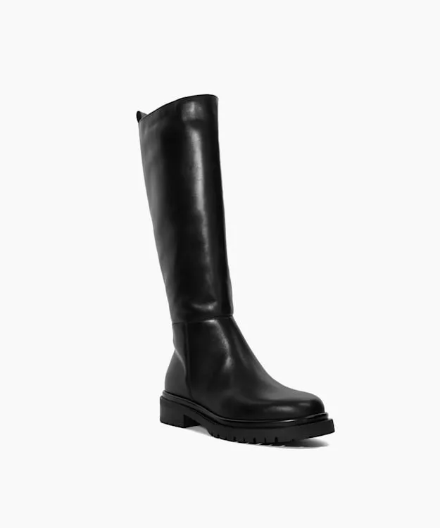Women Dune London Knee High Boots Chunky Leather KneeHigh Boots Black