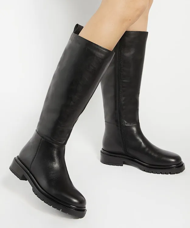 Women Dune London Knee High Boots Chunky Leather KneeHigh Boots Black