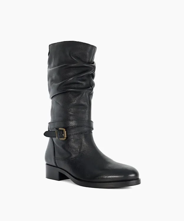 Women Dune London Knee High Boots Leather Mid Calf Boots Black