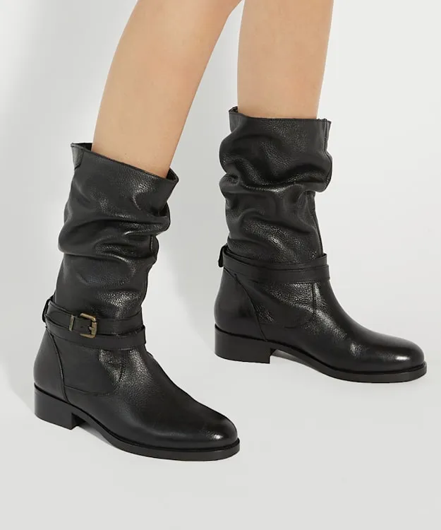 Women Dune London Knee High Boots Leather Mid Calf Boots Black