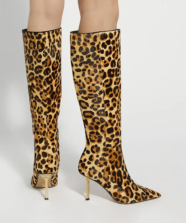 Women Dune London Knee High Boots Pointed Toe Emerald Heel Knee High Boots Animal