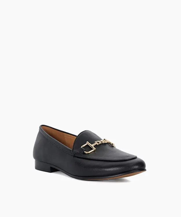 Women Dune London Loafers Leather Snaffle Trim Shoes Black