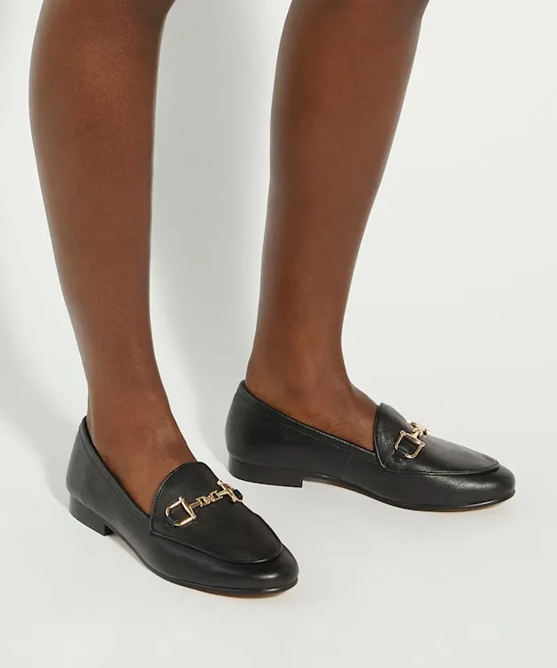 Women Dune London Loafers Leather Snaffle Trim Shoes Black