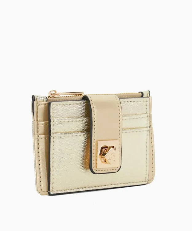 Women Dune London Purses Turn Lock Cardholder Wallet Metallic