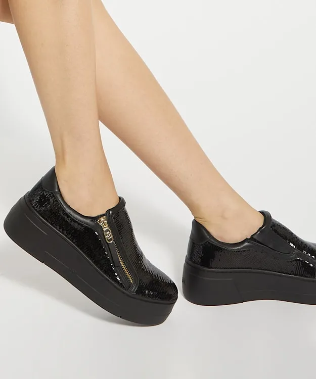 Women Dune London Trainers Sequin Side Zip Chunky Flatform Trainers Black Synthetic