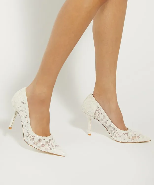Women Dune London Wedding Shoes Floral Lace Wedding Shoes White