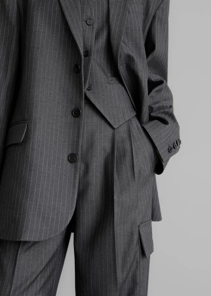 Women Elise Cargo Trousers 8211 GreyWhite Pinstripe The Frankie Shop Bottoms