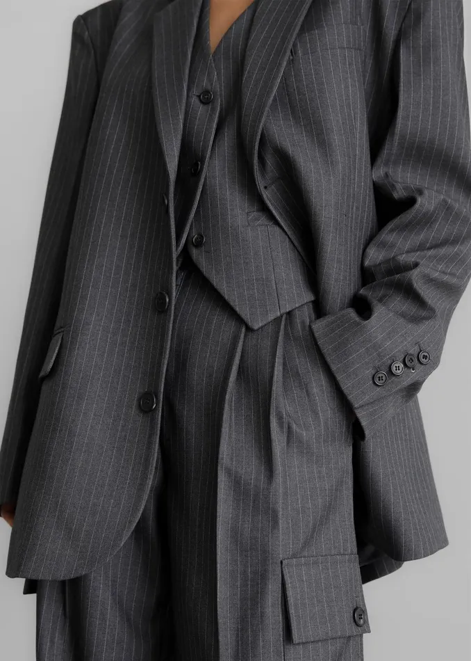 Women Elise Cargo Trousers 8211 GreyWhite Pinstripe The Frankie Shop Bottoms