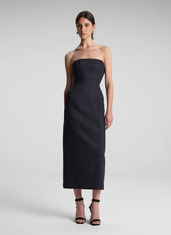 Women Elizabeth Wool Cashmere Strapless Midi Dress Charcoal ALC Dresses