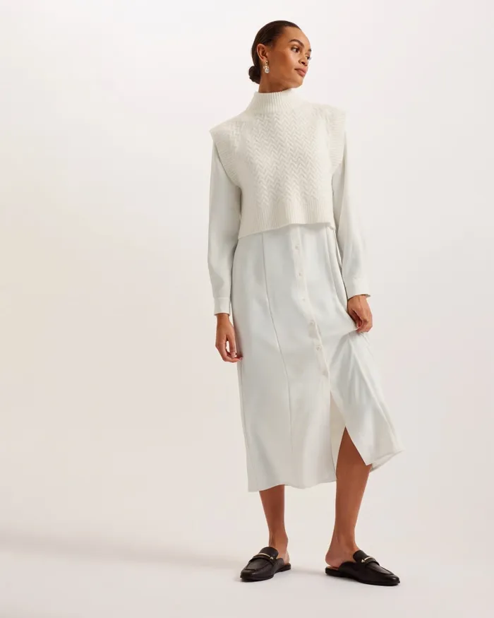 Women ELSIIEY 8211 Shirt Dress With Sleeveless Knit Layer Ivory Ted Baker Dresses Women ELSIIEY 8211 Shirt Dress With Sleeveless Knit Layer Ivory Ted Baker Dresses
