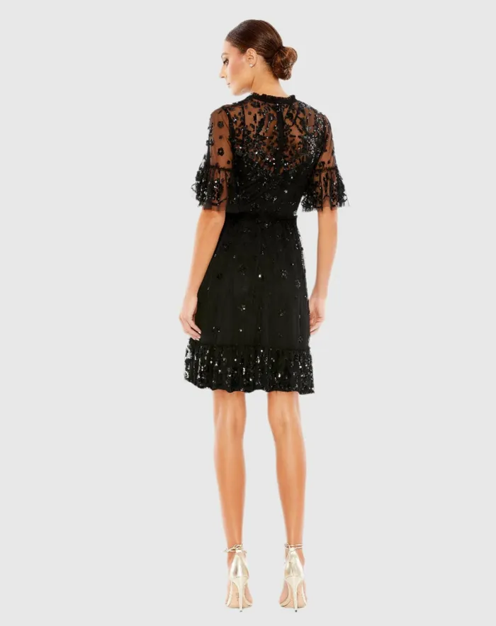 Women Embellished Illusion High Neck Mini Dress Black Cocktail Dresses Mac Duggal