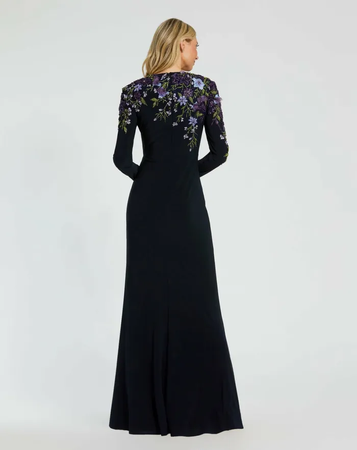 Women Embellished Long Sleeve Fitted Jersey Gown Midnight Best Sellers Mac Duggal