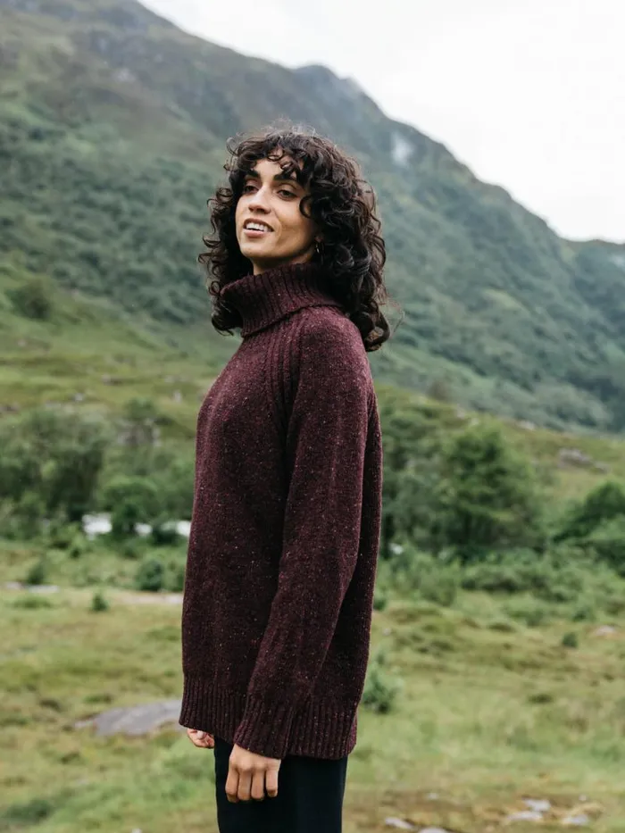 Women Farne Roll Neck Knit Jumper Black Cherry Finisterre Knitwear