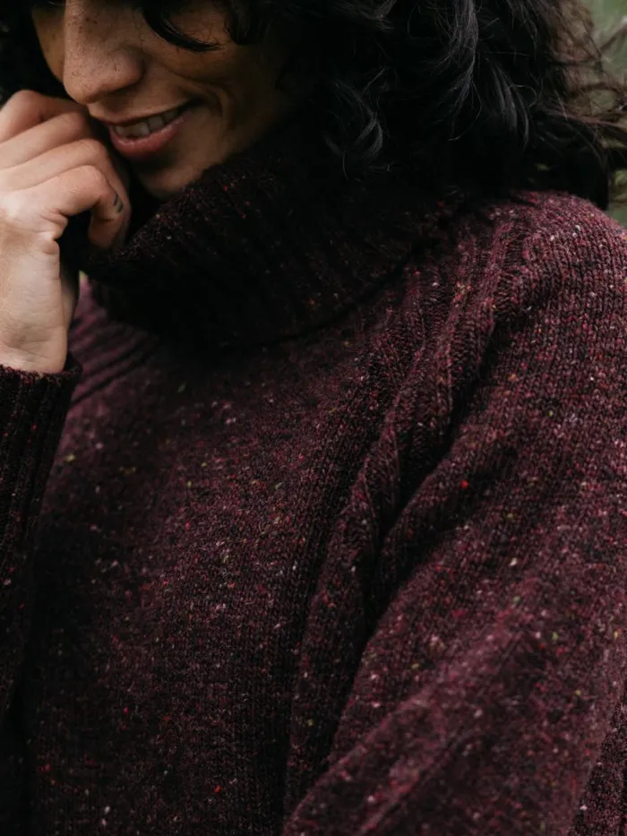 Women Farne Roll Neck Knit Jumper Black Cherry Finisterre Knitwear
